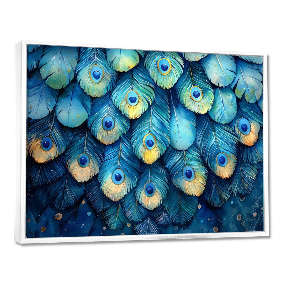 Peacock Feather Collage - Bird Framed Canvas Art