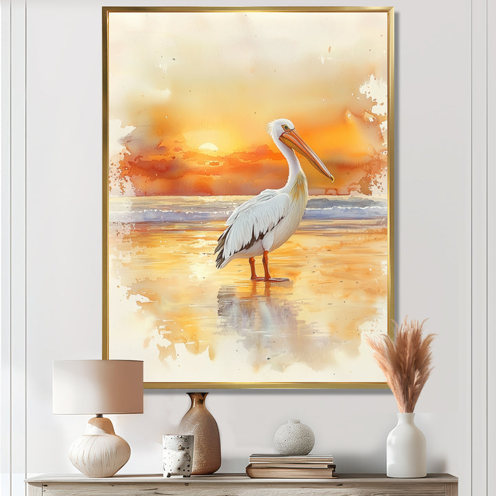 Pelican At Dusk - Heron Canvas Wall Art