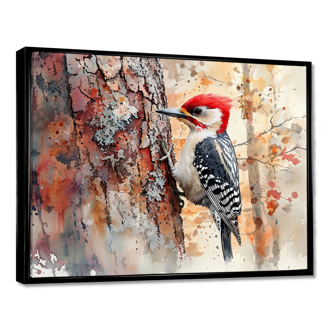Woodpecker In The Forest - Bird Living Room Wall Art