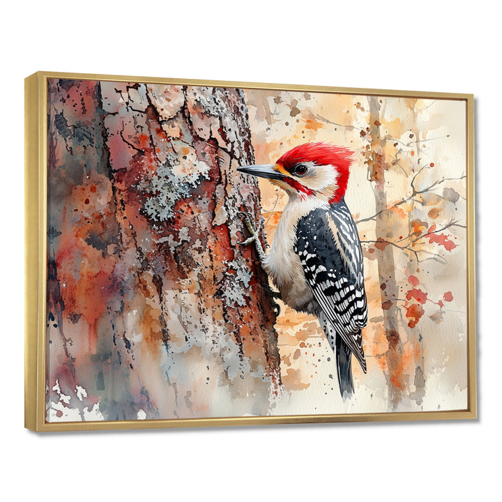 Woodpecker In The Forest - Bird Living Room Wall Art