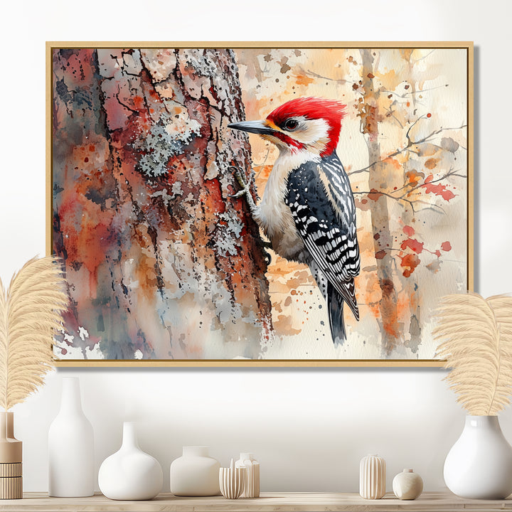 Woodpecker In The Forest - Bird Living Room Wall Art