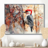 Woodpecker In The Forest - Bird Living Room Wall Art