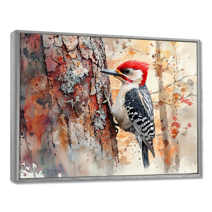Woodpecker In The Forest - Bird Living Room Wall Art