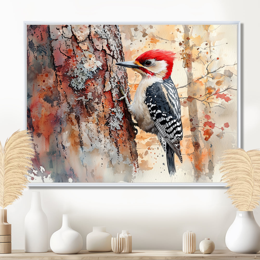 Woodpecker In The Forest - Bird Living Room Wall Art