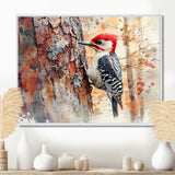 Woodpecker In The Forest - Bird Living Room Wall Art