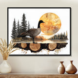 Goose In Sunrise Forest Lake Landscape - Goose Wall Art Prints
