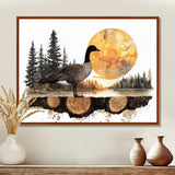 Goose In Sunrise Forest Lake Landscape - Goose Wall Art Prints