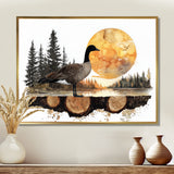 Goose In Sunrise Forest Lake Landscape - Goose Wall Art Prints
