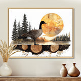 Goose In Sunrise Forest Lake Landscape - Goose Wall Art Prints