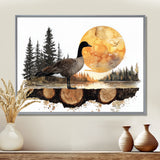 Goose In Sunrise Forest Lake Landscape - Goose Wall Art Prints