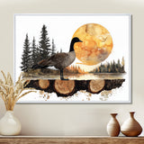 Goose In Sunrise Forest Lake Landscape - Goose Wall Art Prints