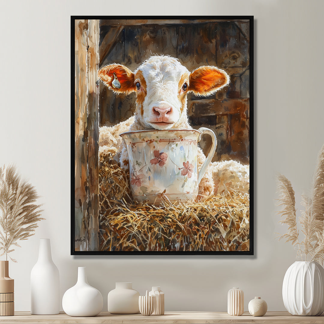 Cow Portrait At The Barn - White Cow Wall Art