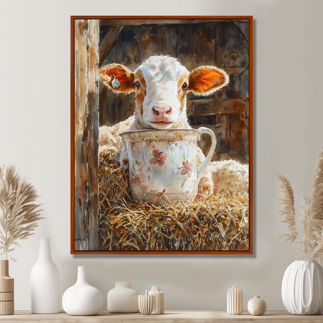 Cow Portrait At The Barn - White Cow Wall Art