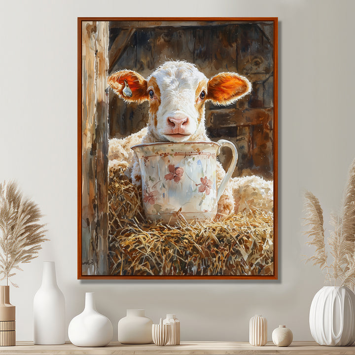 Cow Portrait At The Barn - White Cow Wall Art
