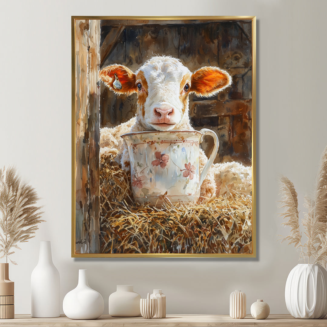 Cow Portrait At The Barn - White Cow Wall Art