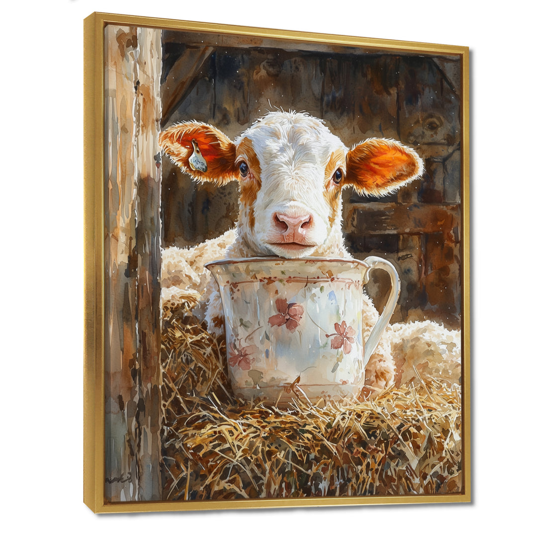 Cow Portrait At The Barn - White Cow Wall Art