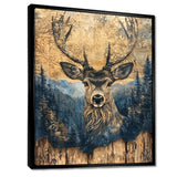 Deer Portrait With Chinese Ink Landscape - Deer Living Room Wall Art