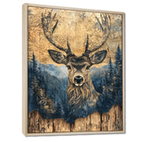 Deer Portrait With Chinese Ink Landscape - Deer Living Room Wall Art