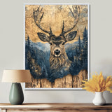 Deer Portrait With Chinese Ink Landscape - Deer Living Room Wall Art