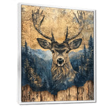 Deer Portrait With Chinese Ink Landscape - Deer Living Room Wall Art