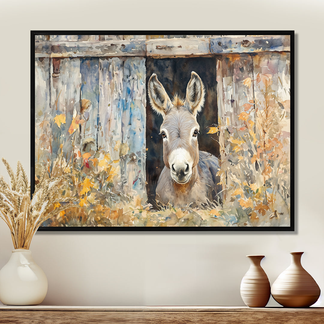 Donkey Floral Portrait At The Barn - Donkey Wall Art Prints