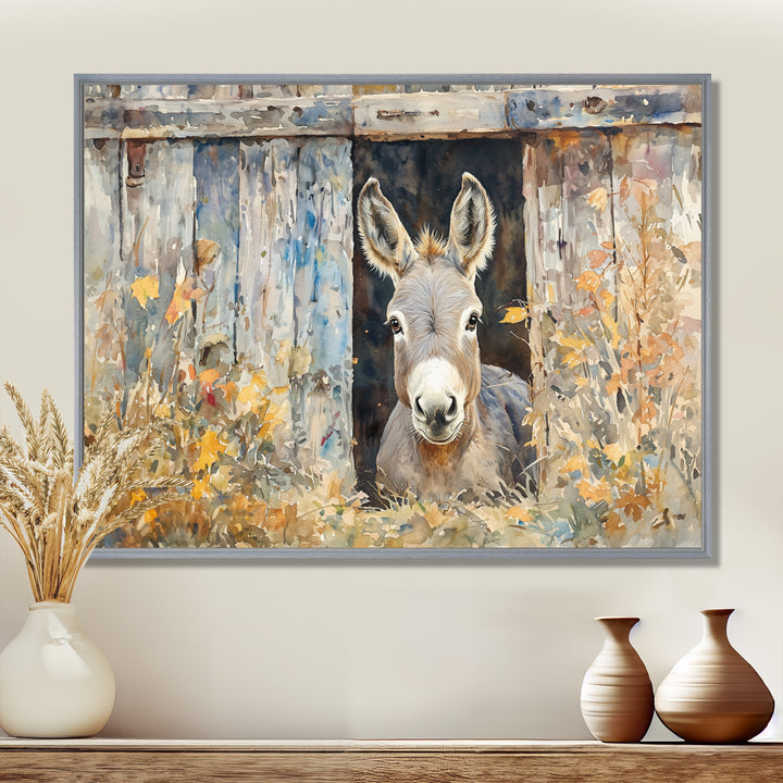 Donkey Floral Portrait At The Barn - Donkey Wall Art Prints