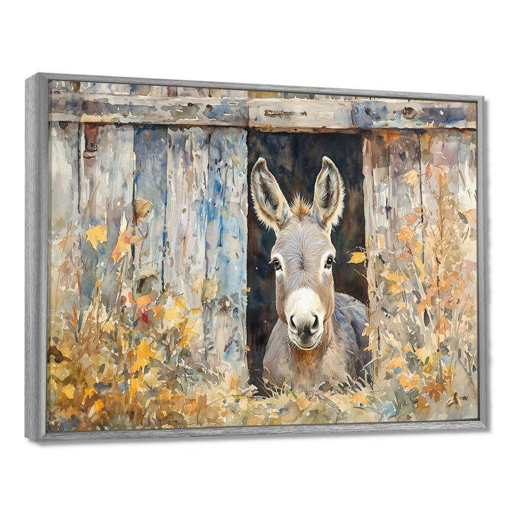 Donkey Floral Portrait At The Barn - Donkey Wall Art Prints
