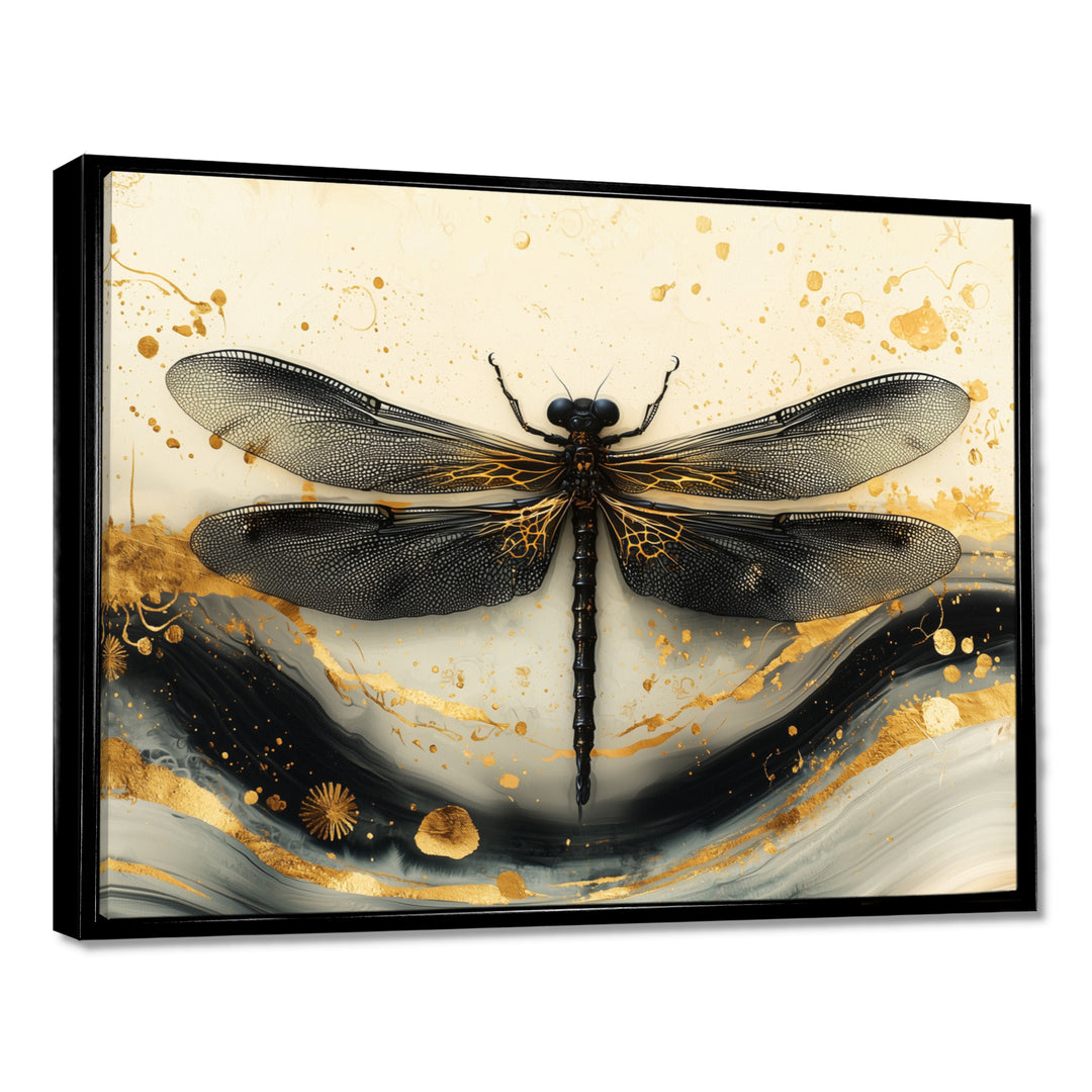 Golden Dragon Fly Flight Of Elegance - Dragonfly Living Room Wall Art