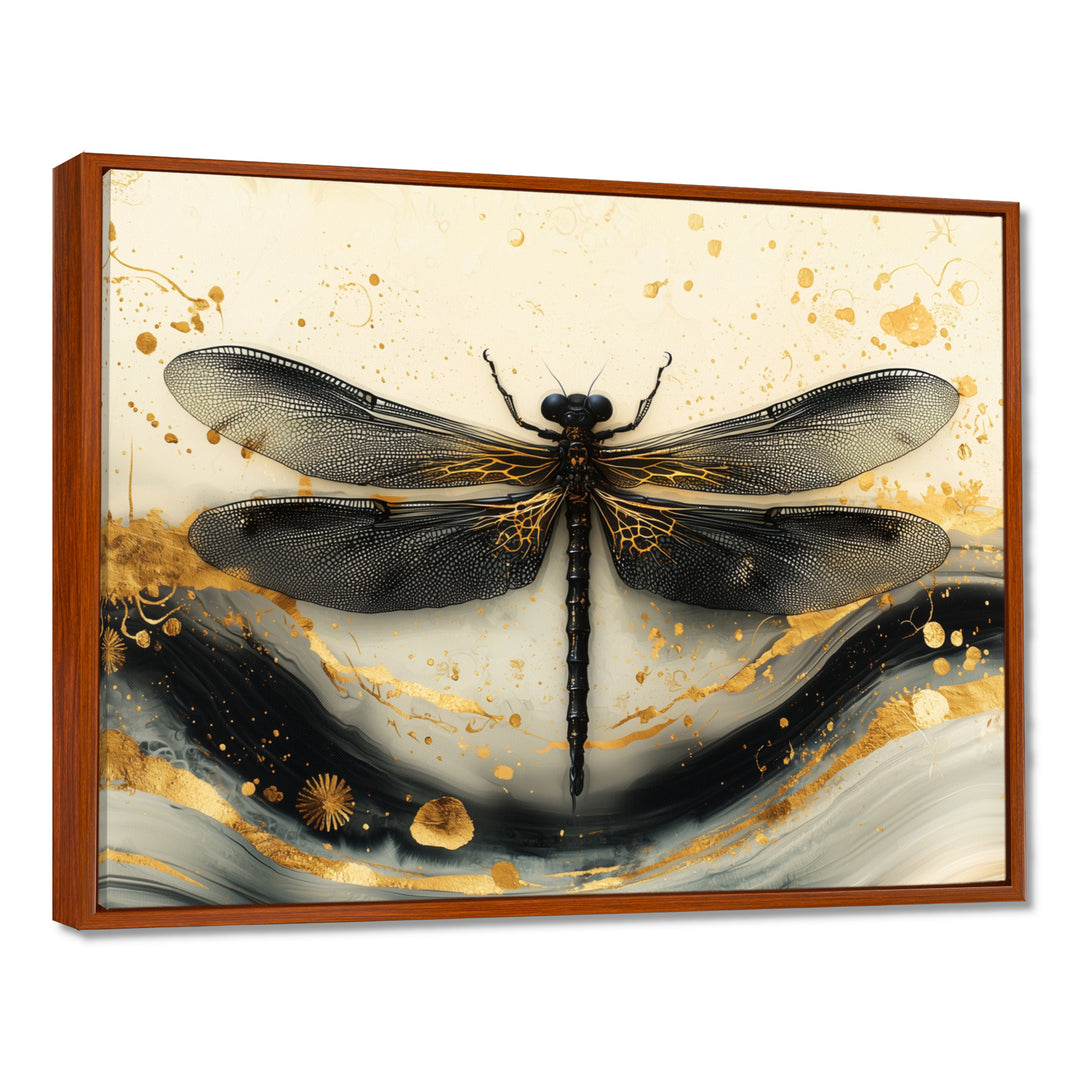 Golden Dragon Fly Flight Of Elegance - Dragonfly Living Room Wall Art