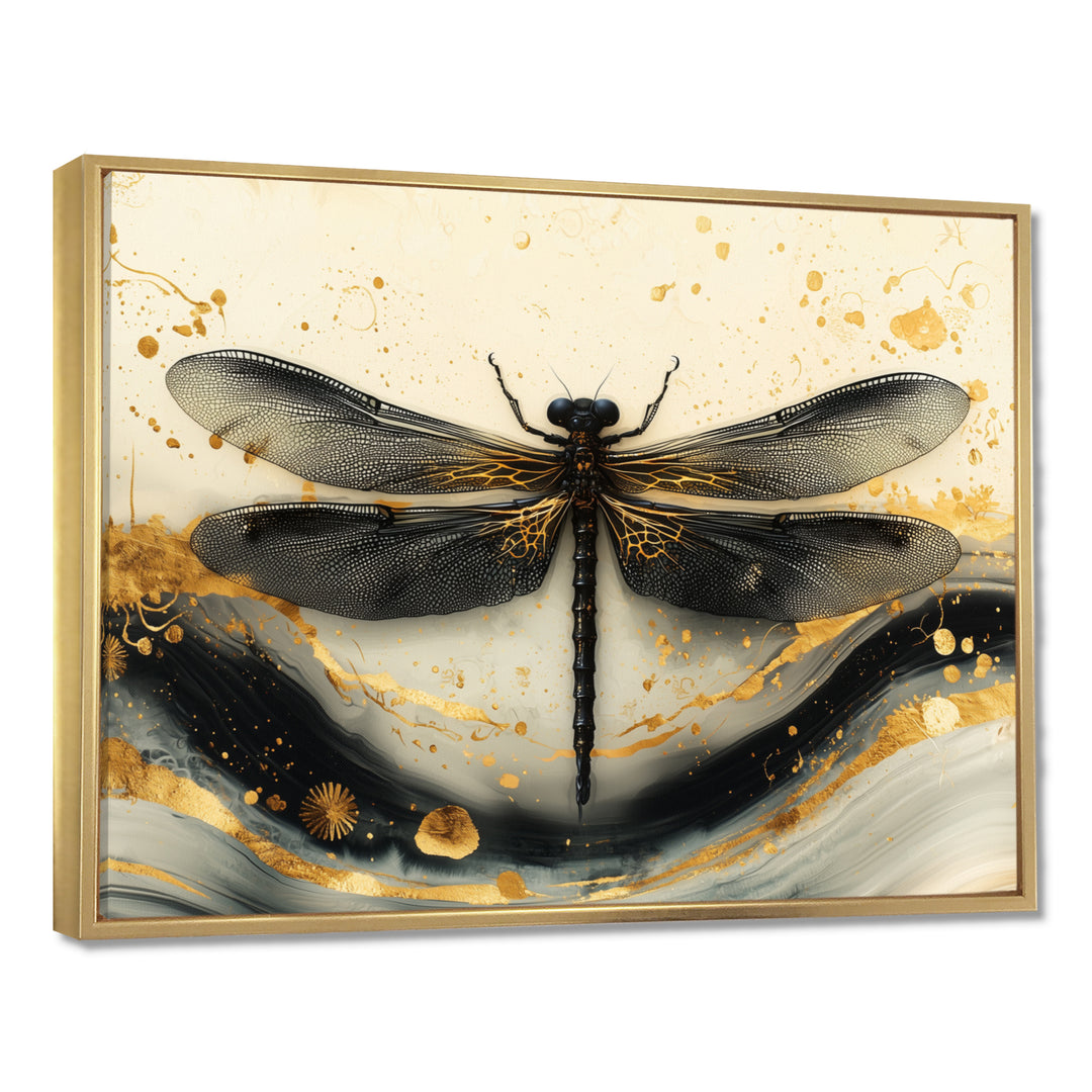 Golden Dragon Fly Flight Of Elegance - Dragonfly Living Room Wall Art