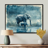 Elephant And Her Calf In The Rain - Grey Elephant Wall Art