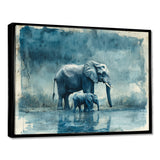 Elephant And Her Calf In The Rain - Grey Elephant Wall Art
