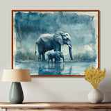 Elephant And Her Calf In The Rain - Grey Elephant Wall Art