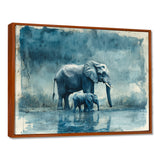 Elephant And Her Calf In The Rain - Grey Elephant Wall Art