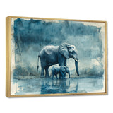 Elephant And Her Calf In The Rain - Grey Elephant Wall Art