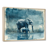 Elephant And Her Calf In The Rain - Grey Elephant Wall Art