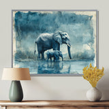 Elephant And Her Calf In The Rain - Grey Elephant Wall Art