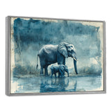 Elephant And Her Calf In The Rain - Grey Elephant Wall Art
