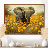 Elephant In The Flowering Grasslands - Yellow Elephant Wall Art