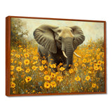 Elephant In The Flowering Grasslands - Yellow Elephant Wall Art