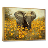 Elephant In The Flowering Grasslands - Yellow Elephant Wall Art