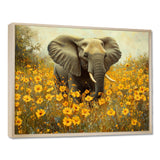 Elephant In The Flowering Grasslands - Yellow Elephant Wall Art