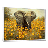 Elephant In The Flowering Grasslands - Yellow Elephant Wall Art