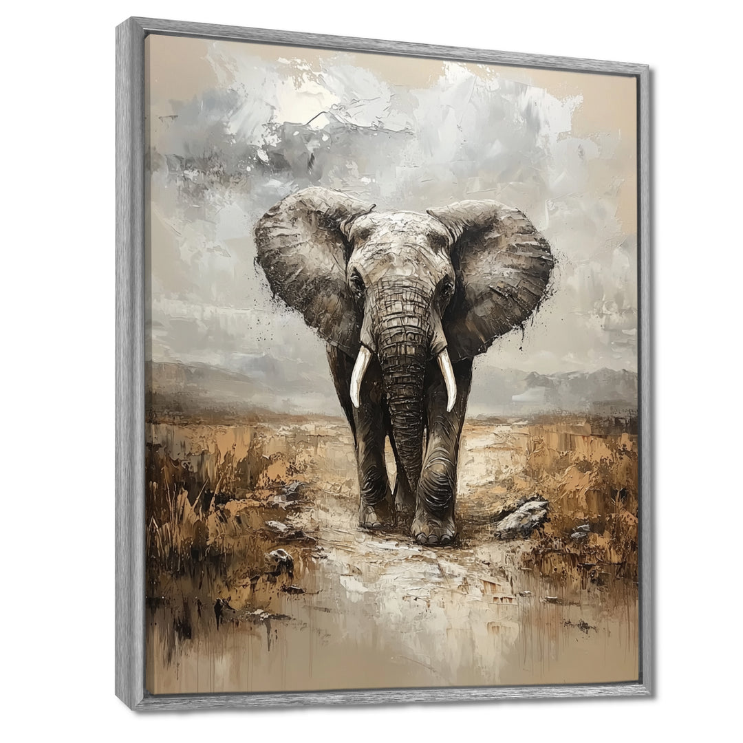 Elephant Majesty In The Grasslands - Elephant Canvas Wall Art