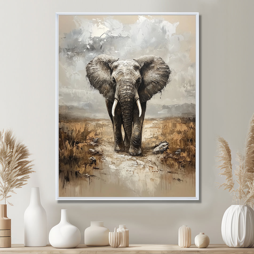 Elephant Majesty In The Grasslands - Elephant Canvas Wall Art