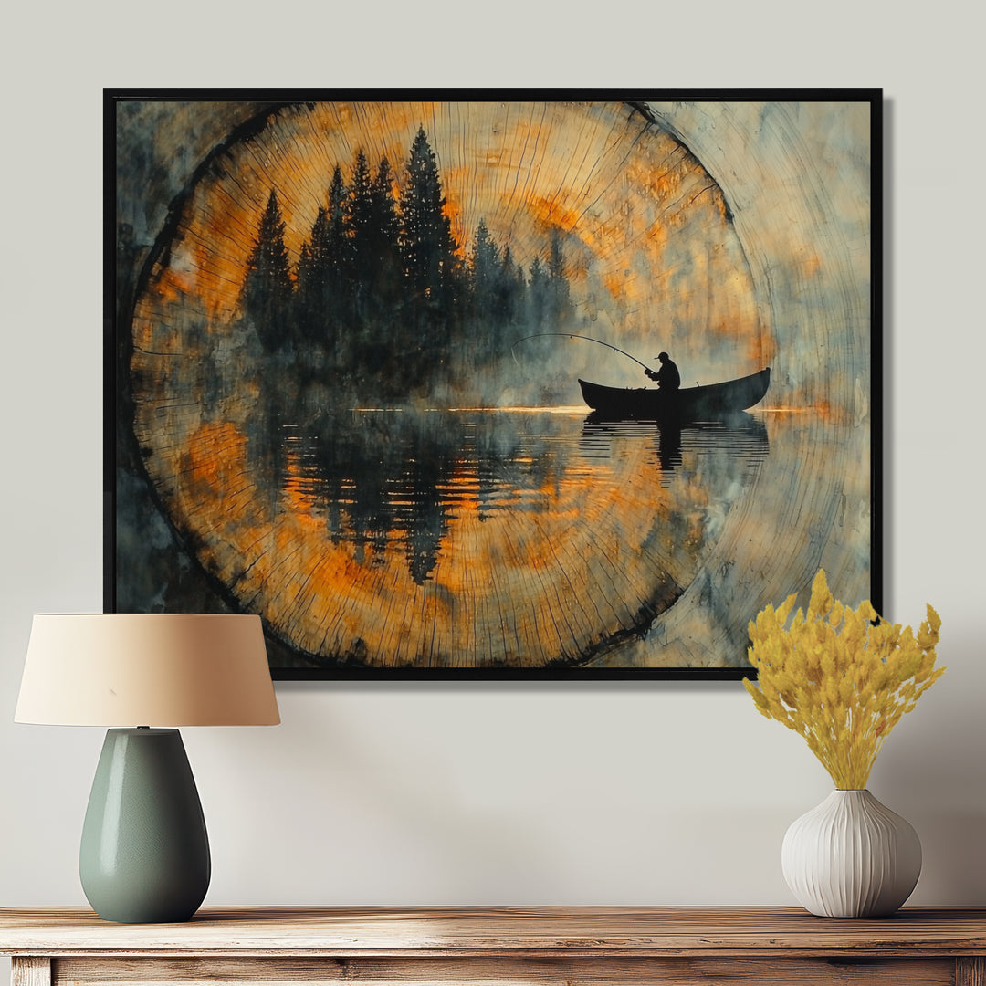 Fishing Tranquility River Landscape I - Boat Fishing Wall Art Canvas Wall Art