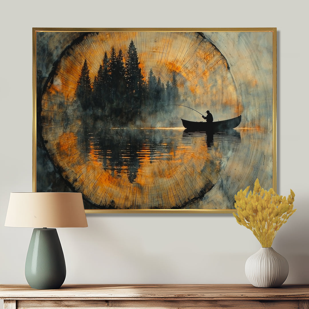 Fishing Tranquility River Landscape I - Boat Fishing Wall Art Canvas Wall Art