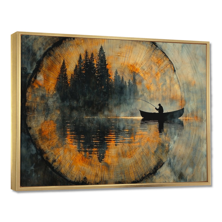 Fishing Tranquility River Landscape I - Boat Fishing Wall Art Canvas Wall Art