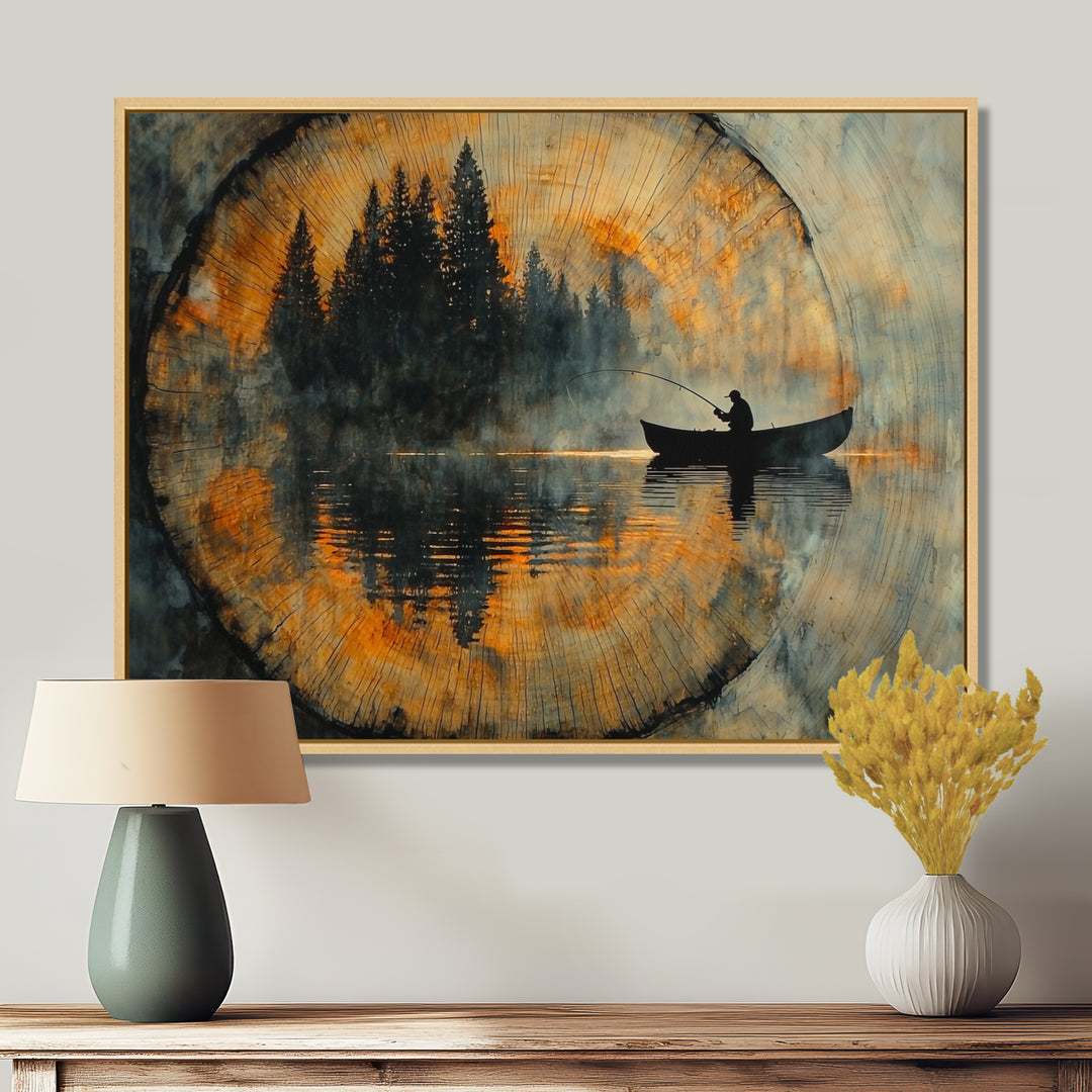 Fishing Tranquility River Landscape I - Boat Fishing Wall Art Canvas Wall Art