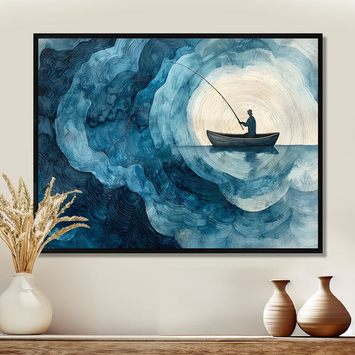 Fishing Horizon Wooden Slide Landscape - Boat Fishing Wall Art Canvas Wall Art